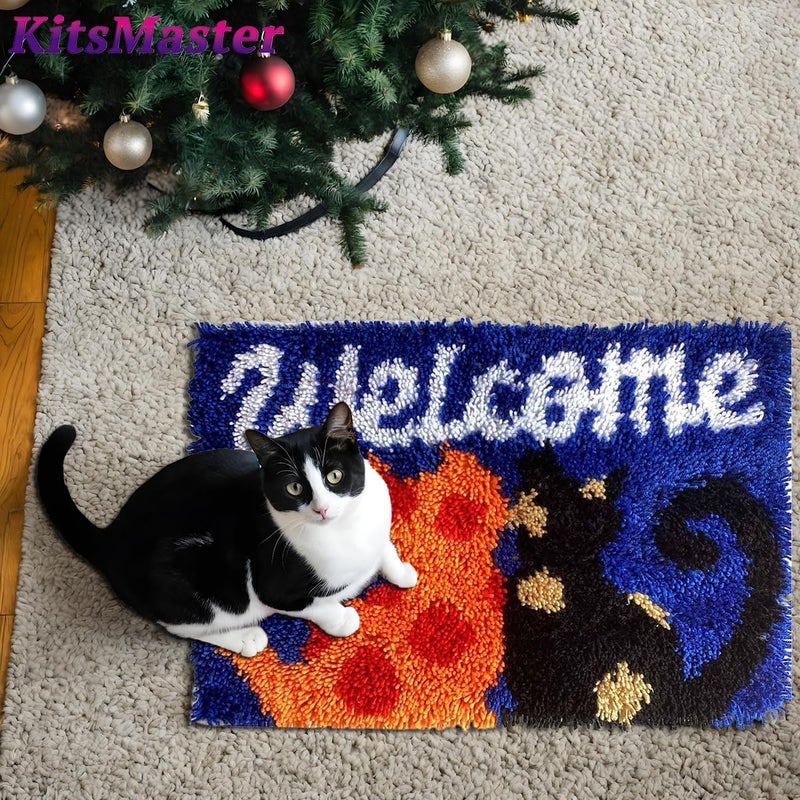KitsMaster Welcome Cats Latch Hook Kit – Cozy Feline Doormat | Cat Lover's DIY Latch Hook Kit with Pre-Printed Canvas, Yarn & Tool- DIY Craft for Home Decor 23.6''x15.8'' (Welcome Cats) - Image 4